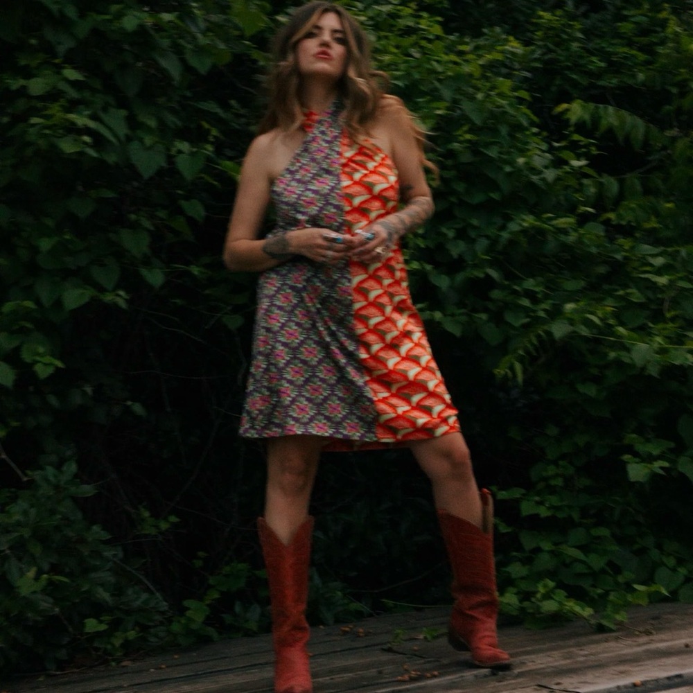 Woman-owned hand drawn Lane Split Tie Cross Dress